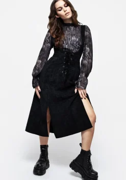 Valar Lace Up Midi Pinafore Dress