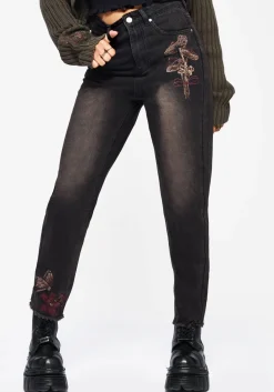 Valeria Floral Moth Embroidered Mom Jeans