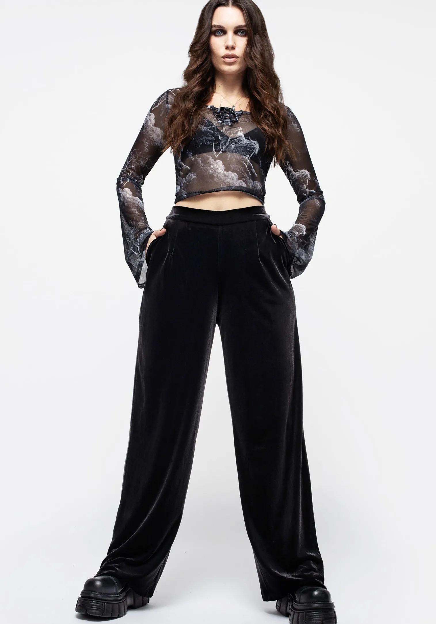 Valeria Velour Wide Leg Trousers