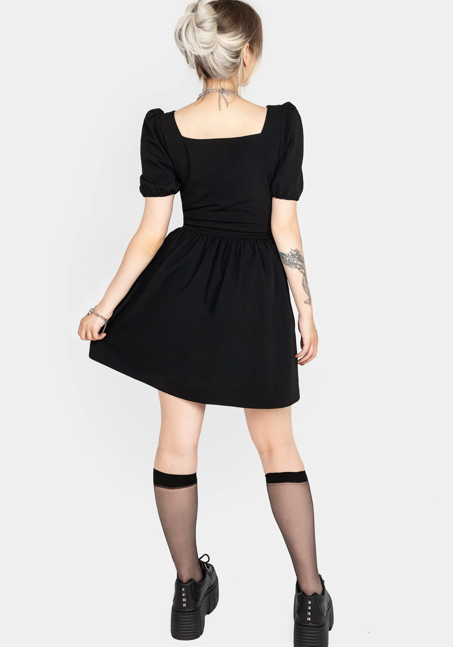 Vampyrum Bat Embroidered Puff Sleeve Mini Dress