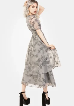 Vanessa Butterfly Print Organza Puff Sleeve Midaxi Dress