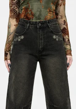Veltha Floral Embroidered Denim Barrel Leg Jeans