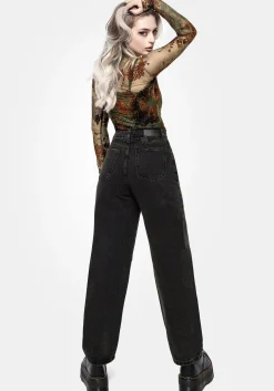 Veltha Floral Embroidered Denim Barrel Leg Jeans
