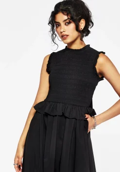 Veronica Cotton Smocked Bodice Bow Detail Midi Dress