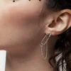 Vicious Silver Plated Safety Pin Stud Earrings With Chain