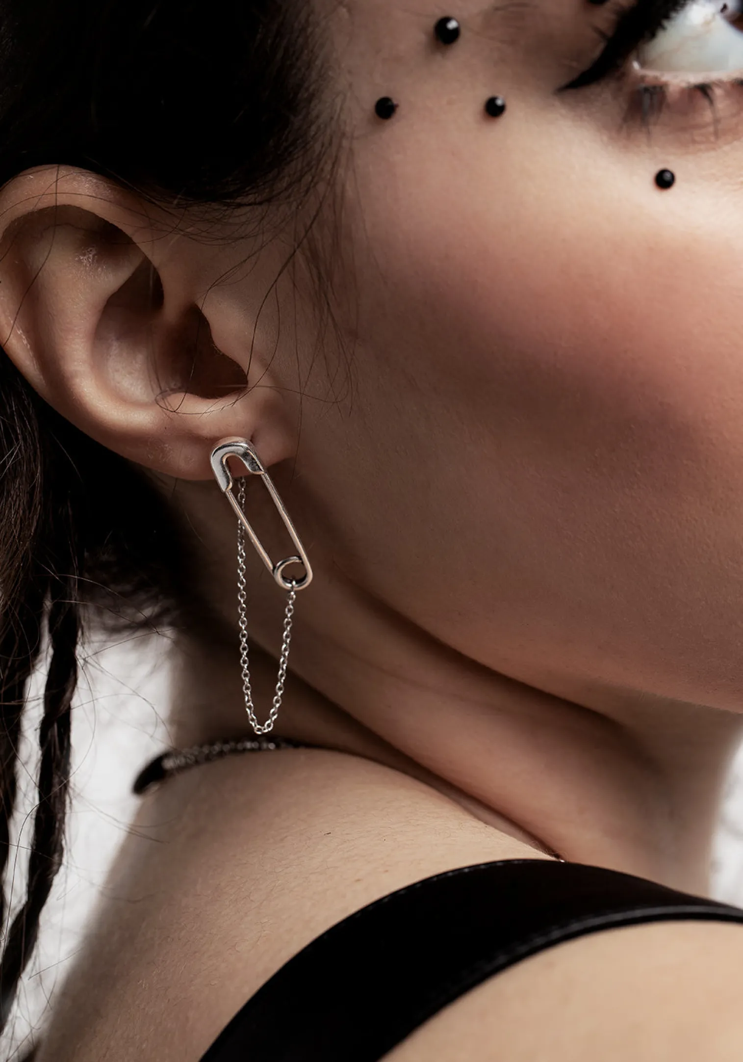 Vicious Silver Plated Safety Pin Stud Earrings With Chain