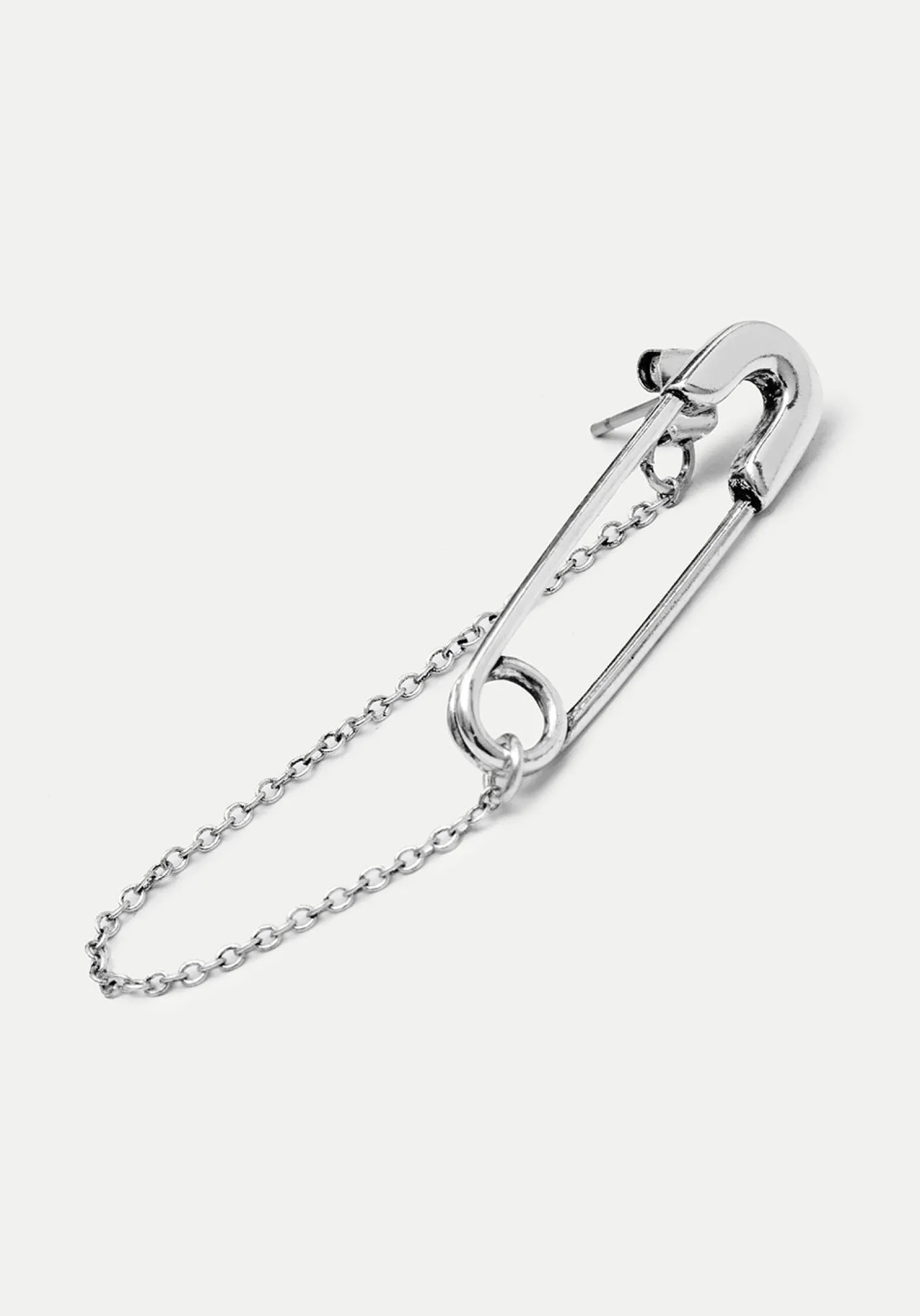 Vicious Silver Plated Safety Pin Stud Earrings With Chain