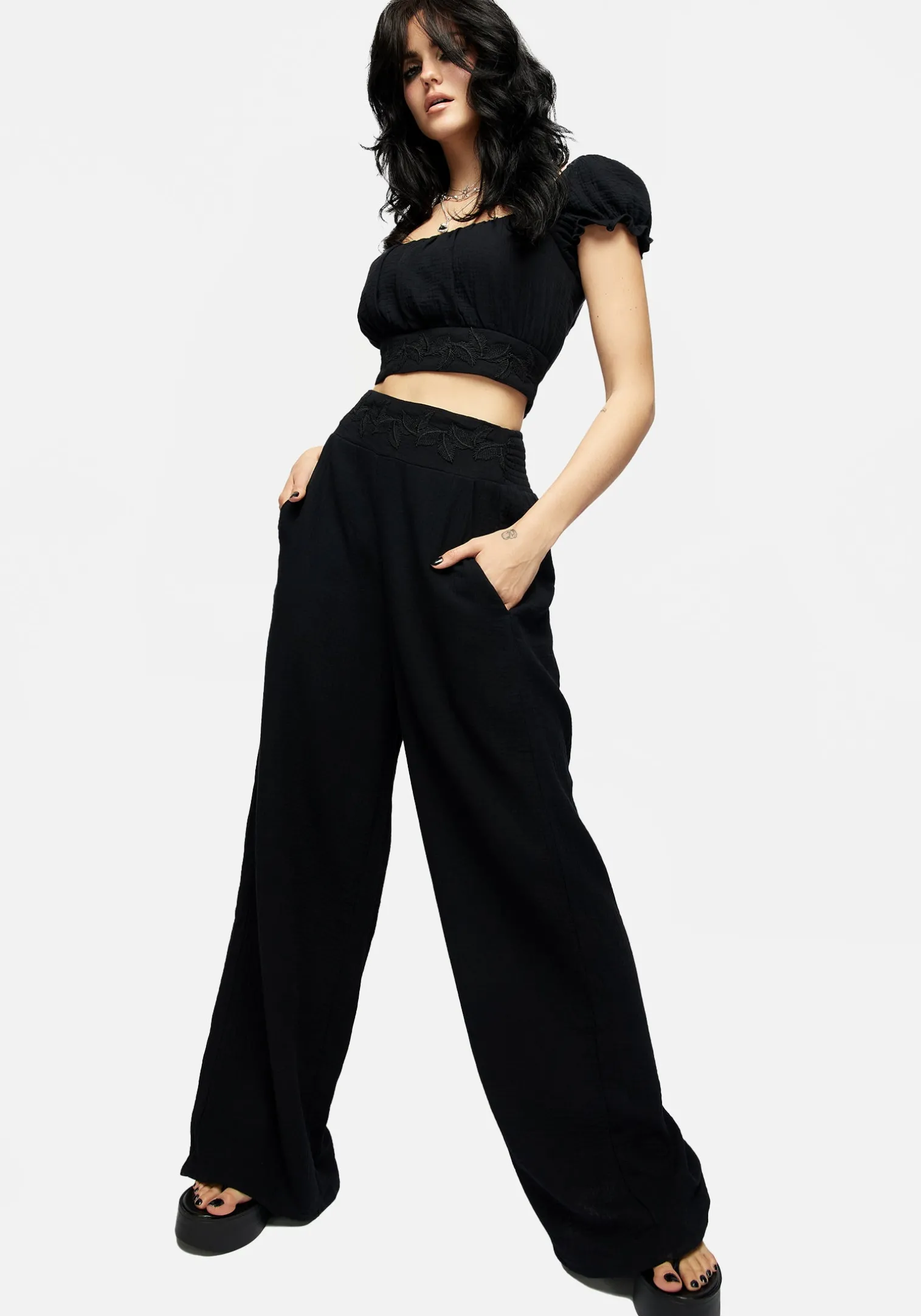 Vine Textured Wide Leg Trouser