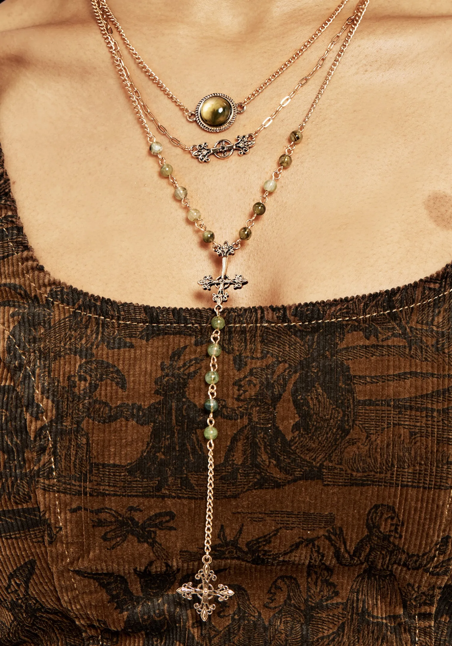 Viridity Layered Gem Multichain Necklace