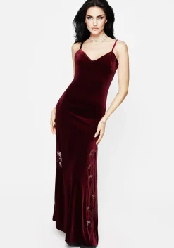 Virosa Floral Embroidered Velour Gown