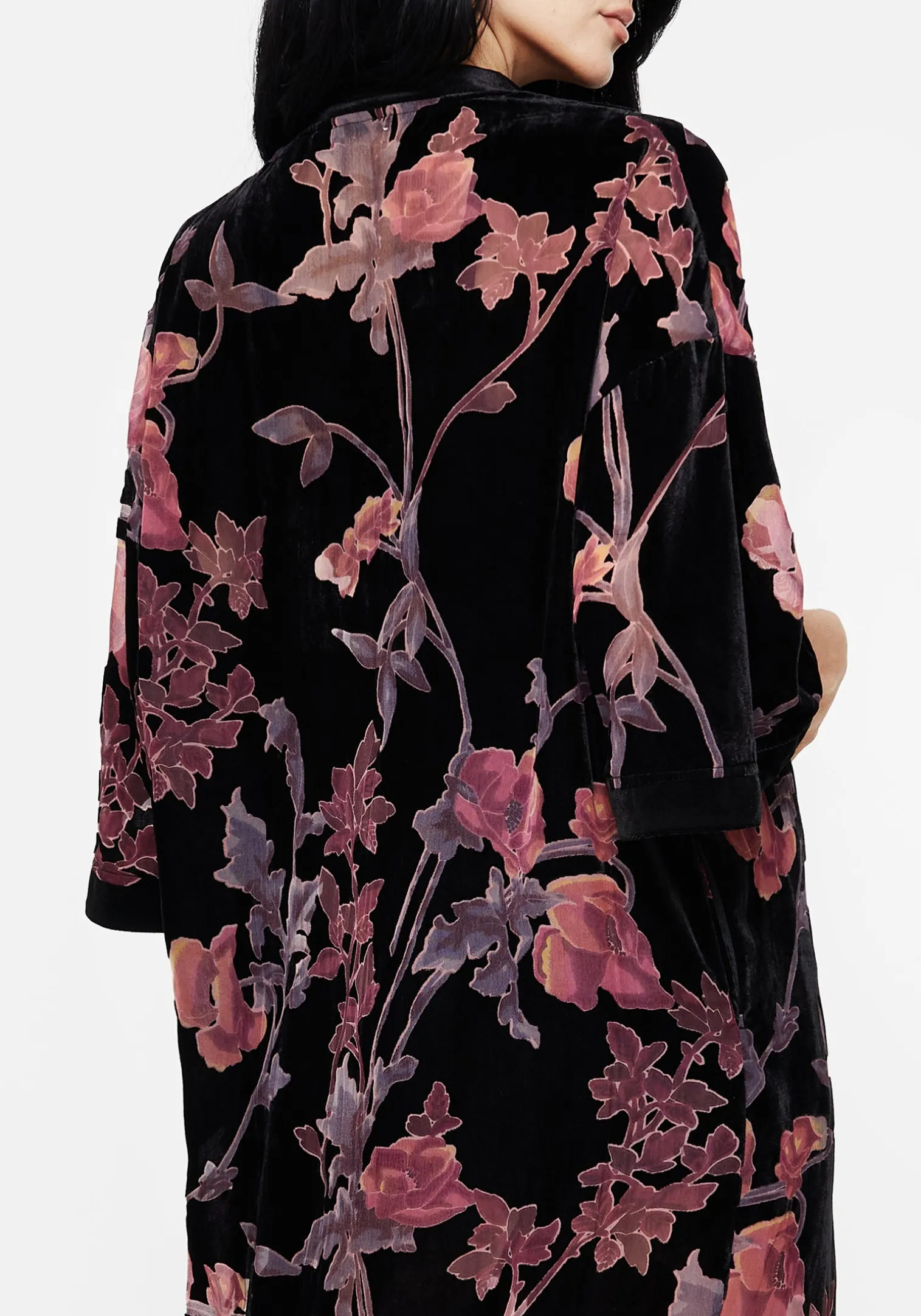 Waterlily Burnout Fringe Trim Longline Kimono