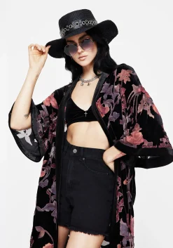 Waterlily Burnout Fringe Trim Longline Kimono