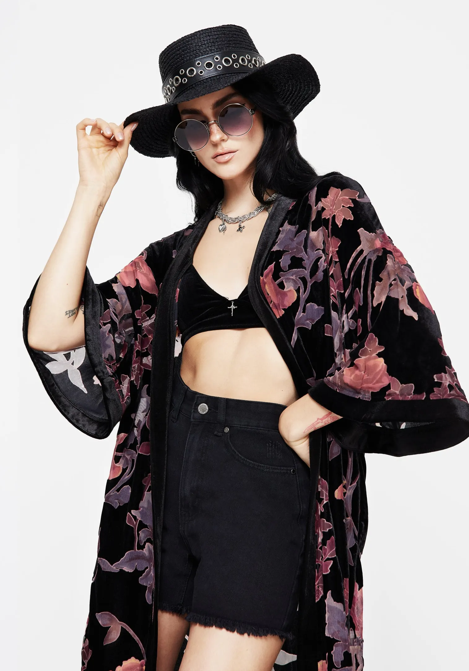 Waterlily Burnout Fringe Trim Longline Kimono