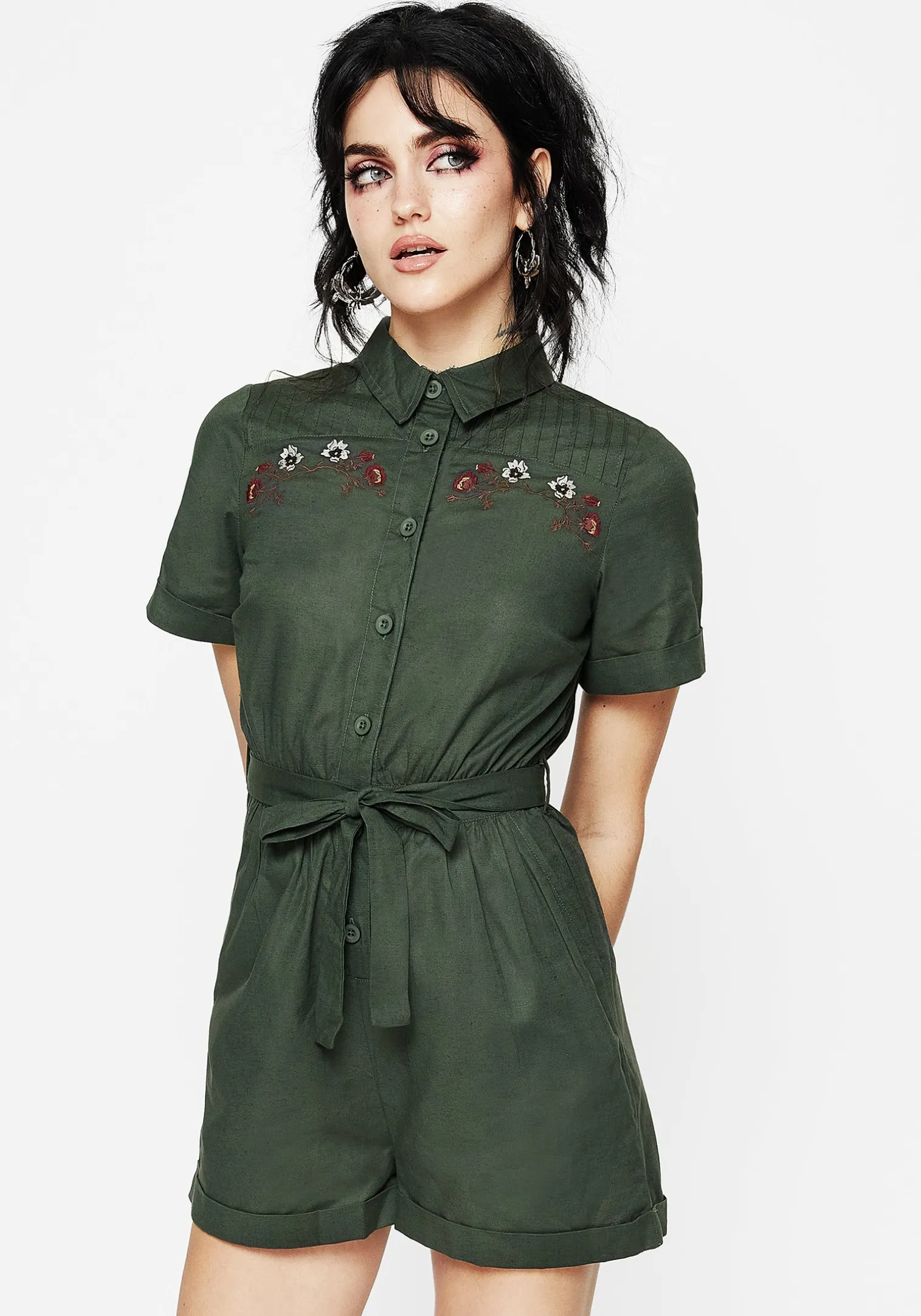 Whisper Embroidered Linen-Blend Playsuit