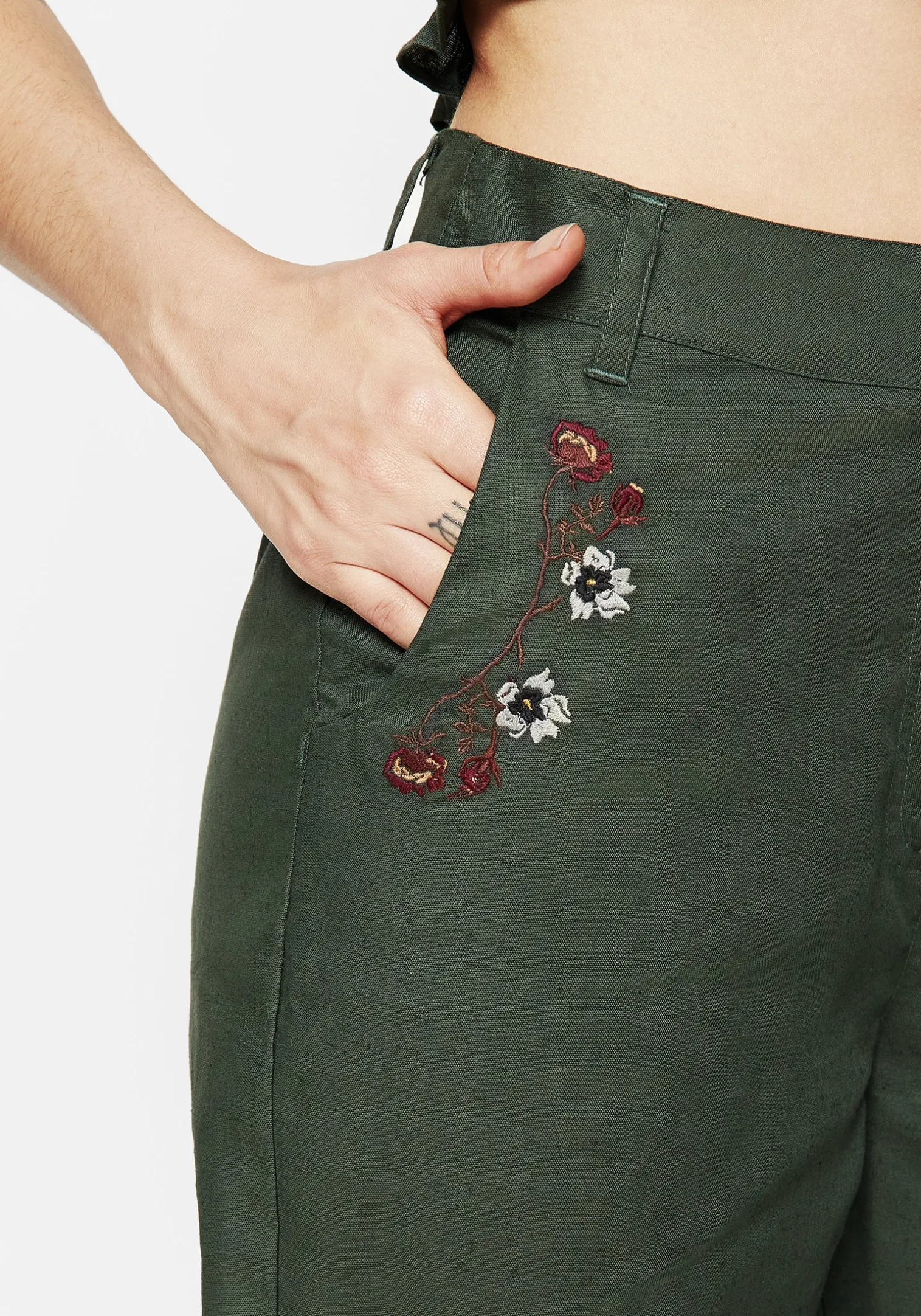 Whisper Embroidered Linen-Blend Tapered Trousers