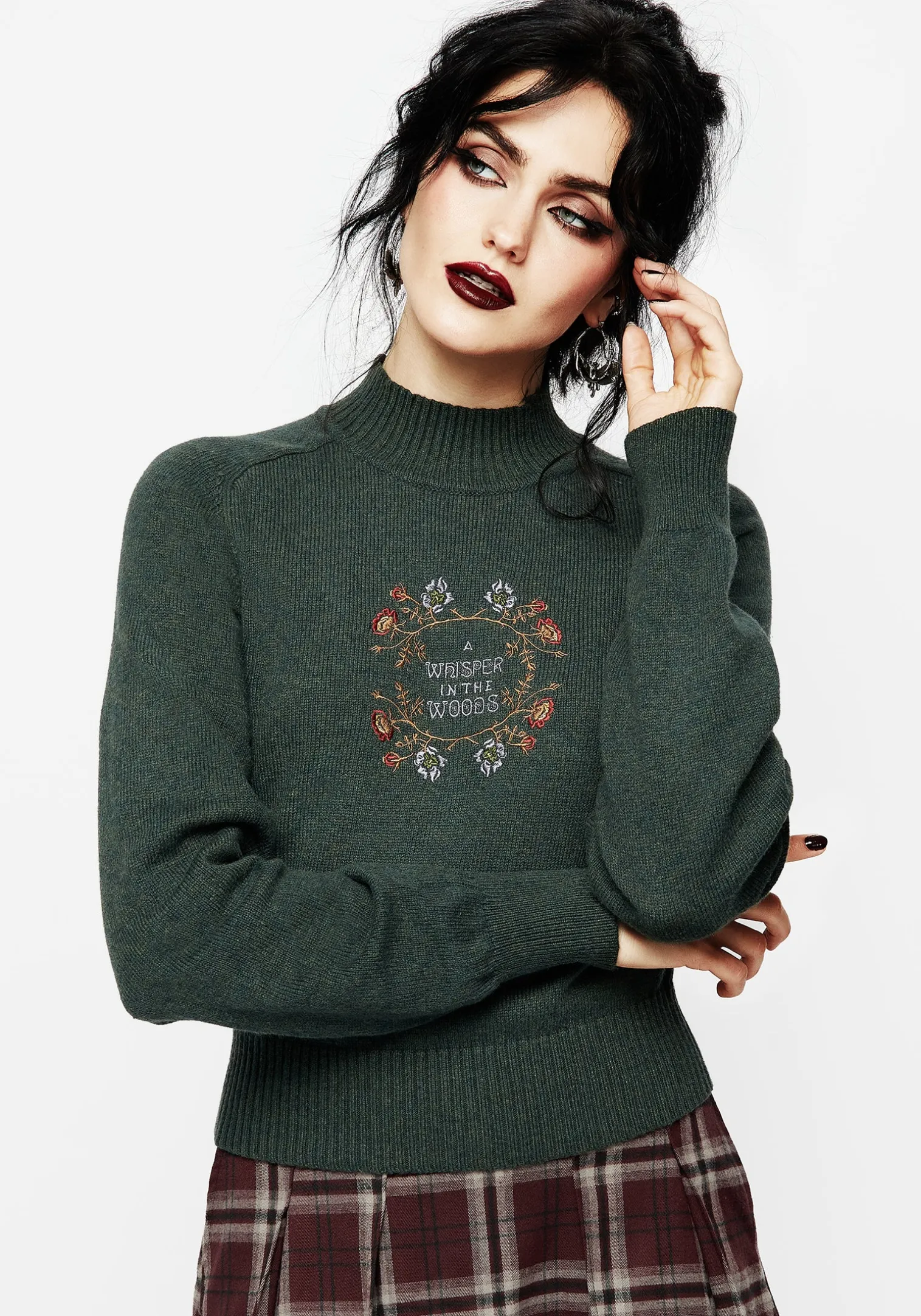 Whisper Mock Neck Embroidered Knit Sweater