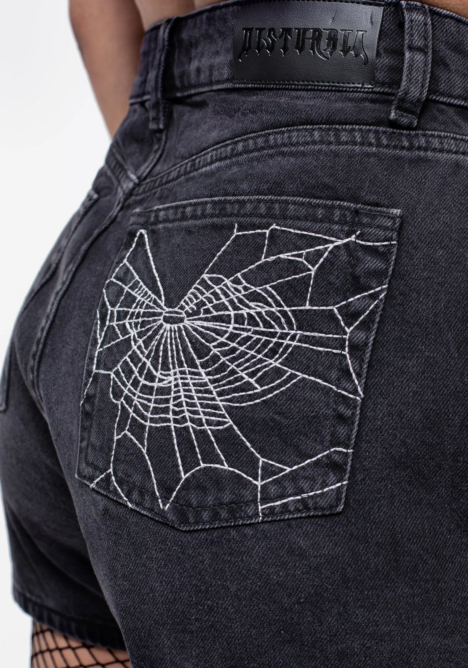 Widow Embroidered Denim Mom Short