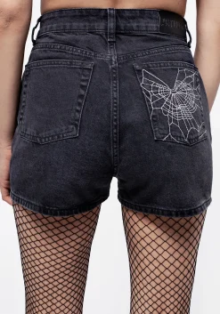 Widow Embroidered Denim Mom Short