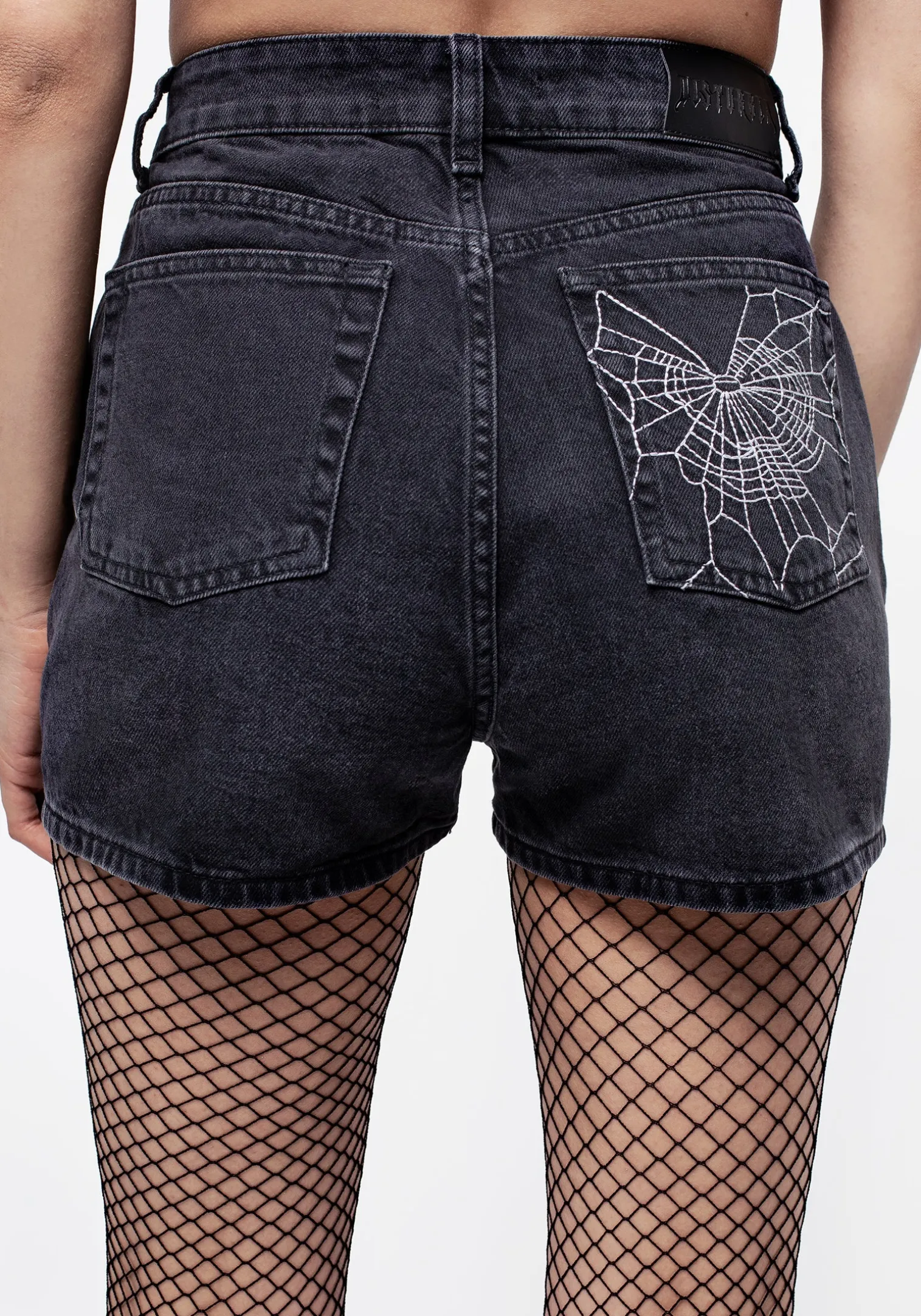Widow Embroidered Denim Mom Short