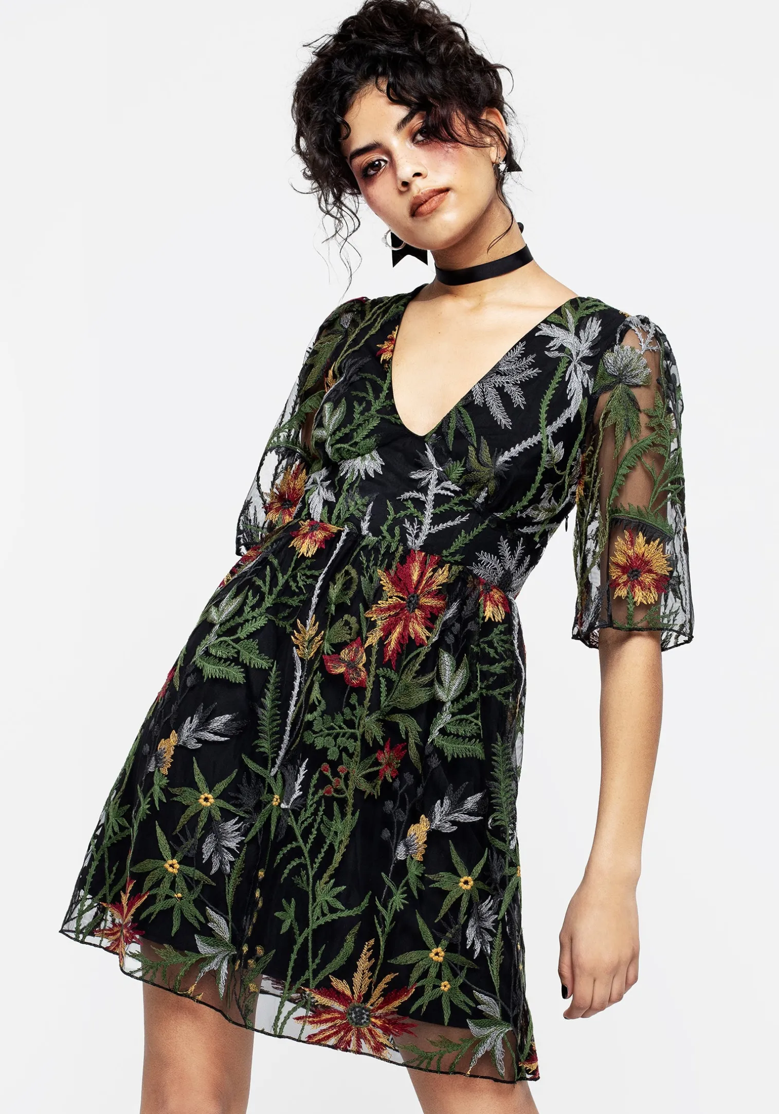 Wildflower Embroidered Mesh Mini Dress