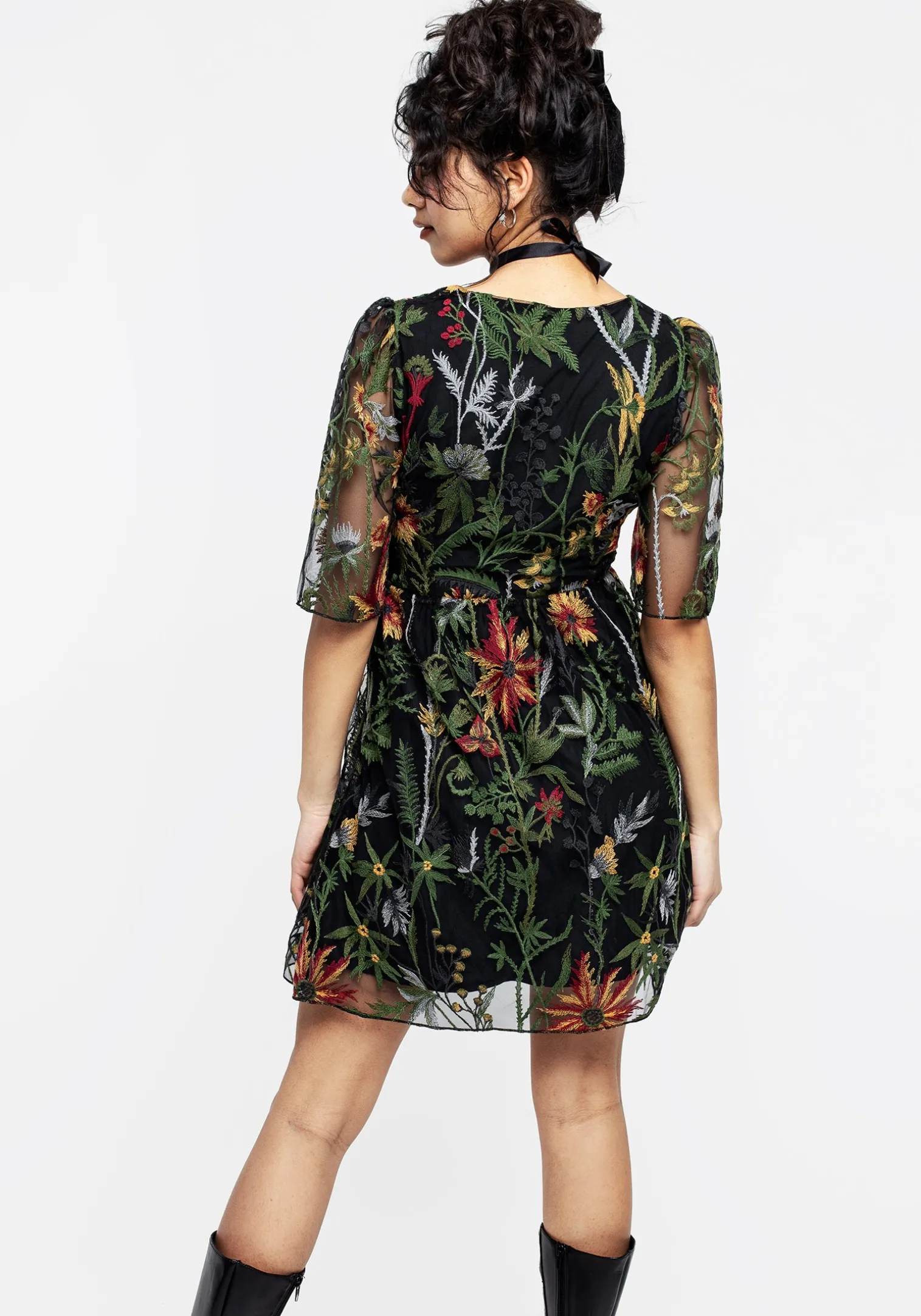 Wildflower Embroidered Mesh Mini Dress