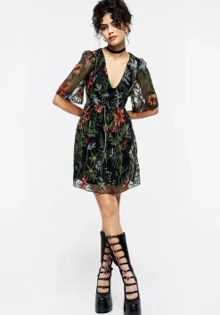 Wildflower Embroidered Mesh Mini Dress