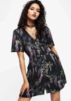 Wisteria Floral Print Button Up Playsuit