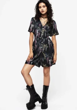 Wisteria Floral Print Button Up Playsuit