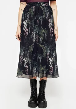 Wisteria Floral Print Chiffon Midi Skirt