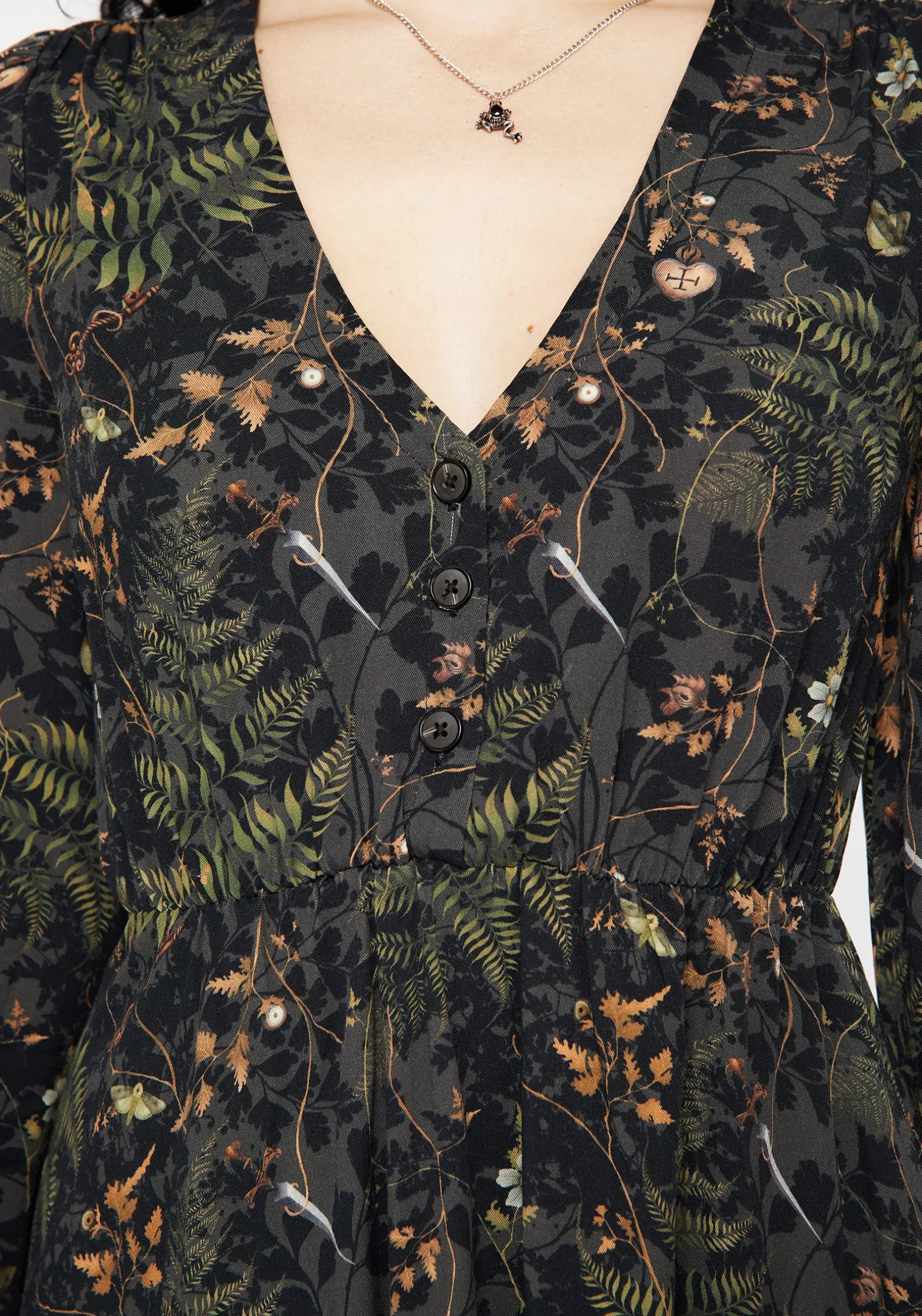 Wither Fern Print Balloon Sleeve Mini Dress