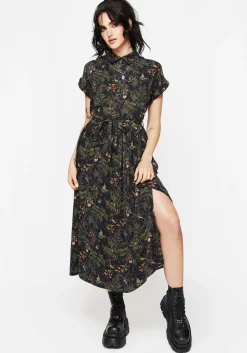 Wither Fern Print Midi Shirt Dress