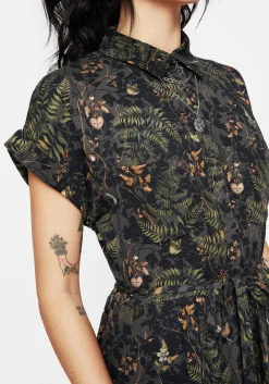 Wither Fern Print Midi Shirt Dress