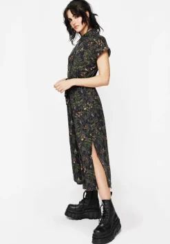 Wither Fern Print Midi Shirt Dress