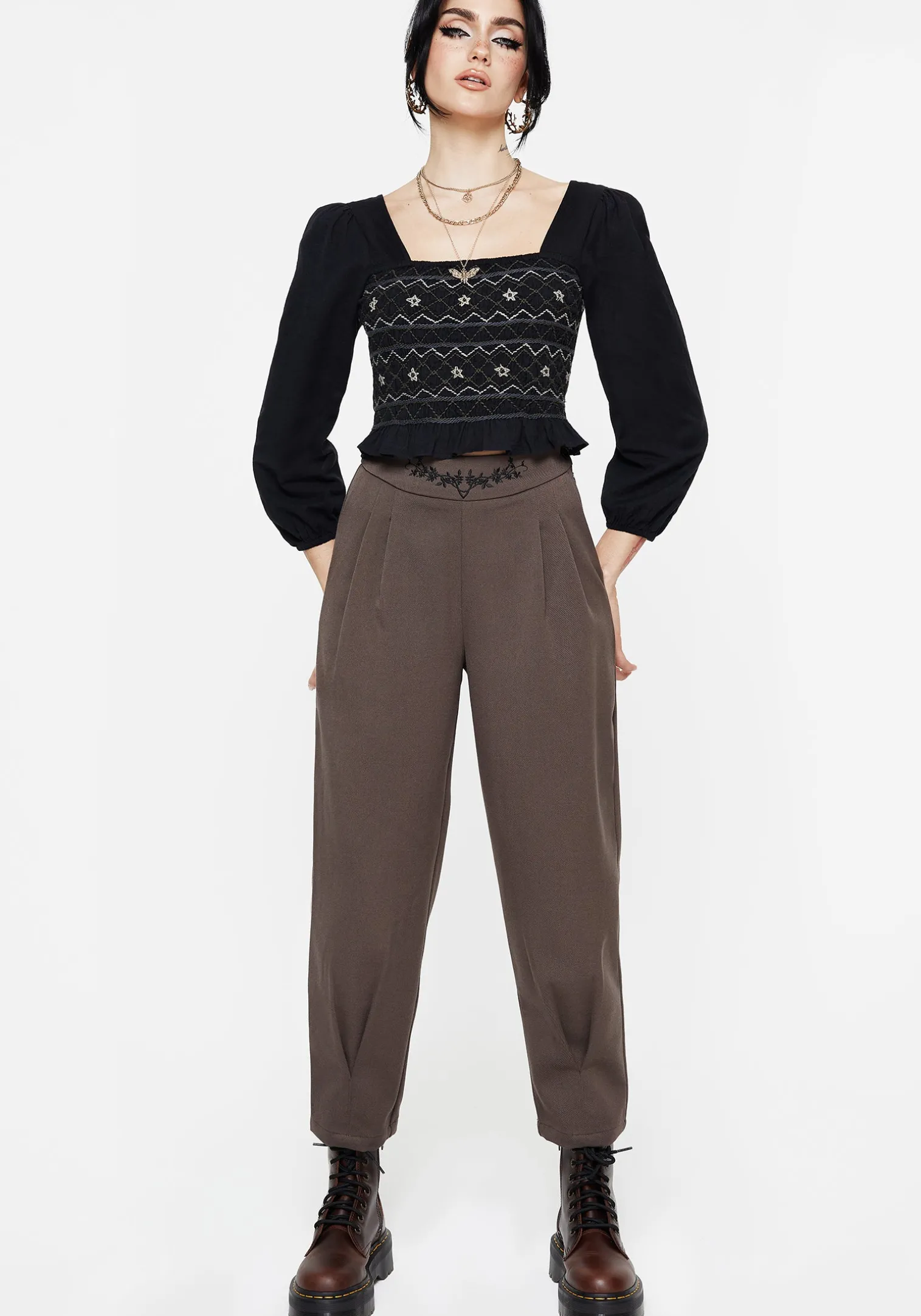Woodruff Embroidered Balloon Leg Trouser