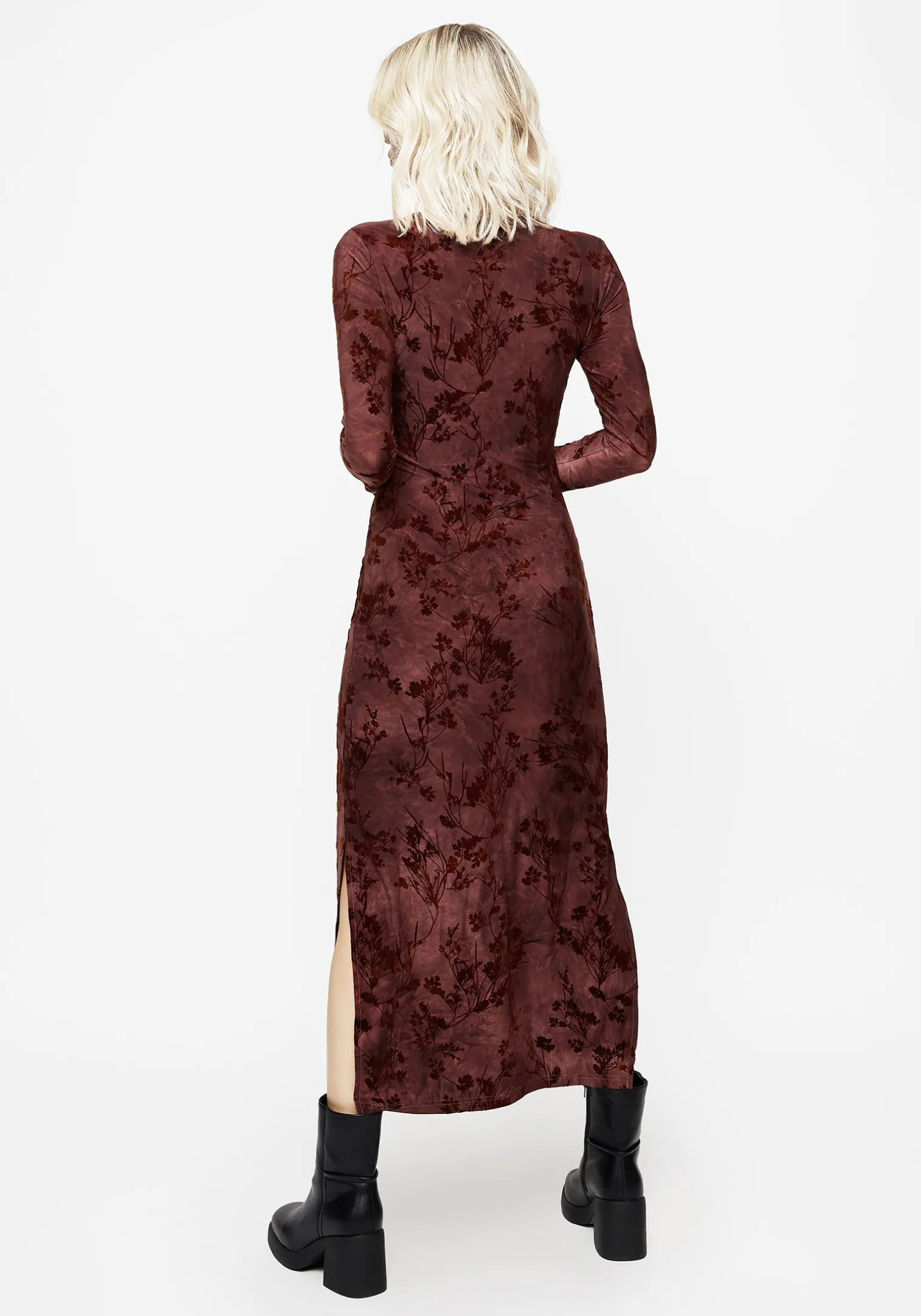 Wytchelm Flocked Velour Midaxi Dress - Red