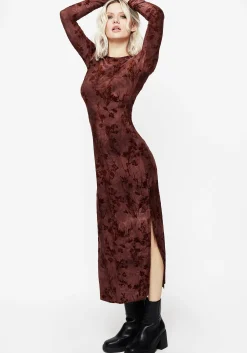 Wytchelm Flocked Velour Midaxi Dress - Red