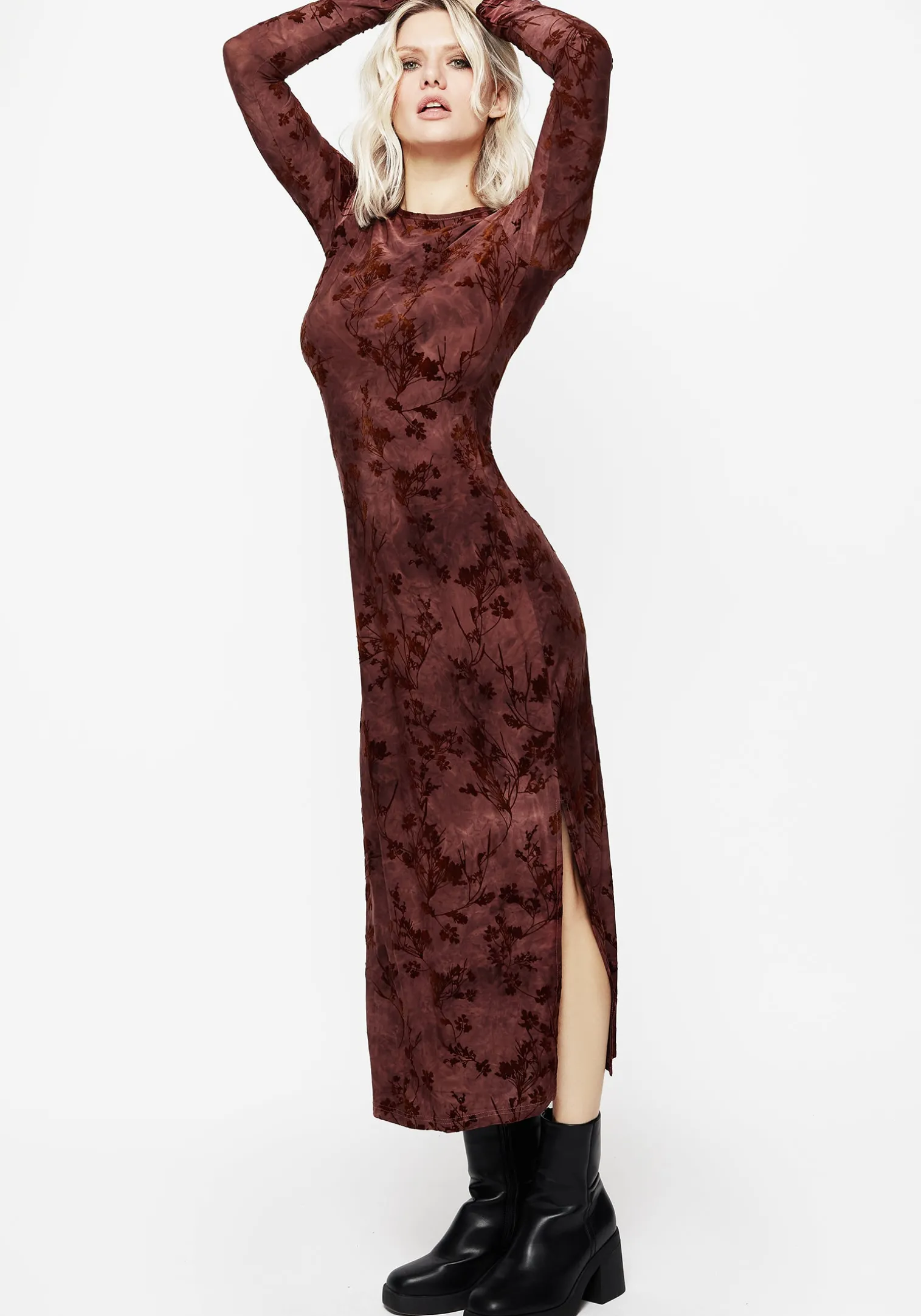 Wytchelm Flocked Velour Midaxi Dress - Red