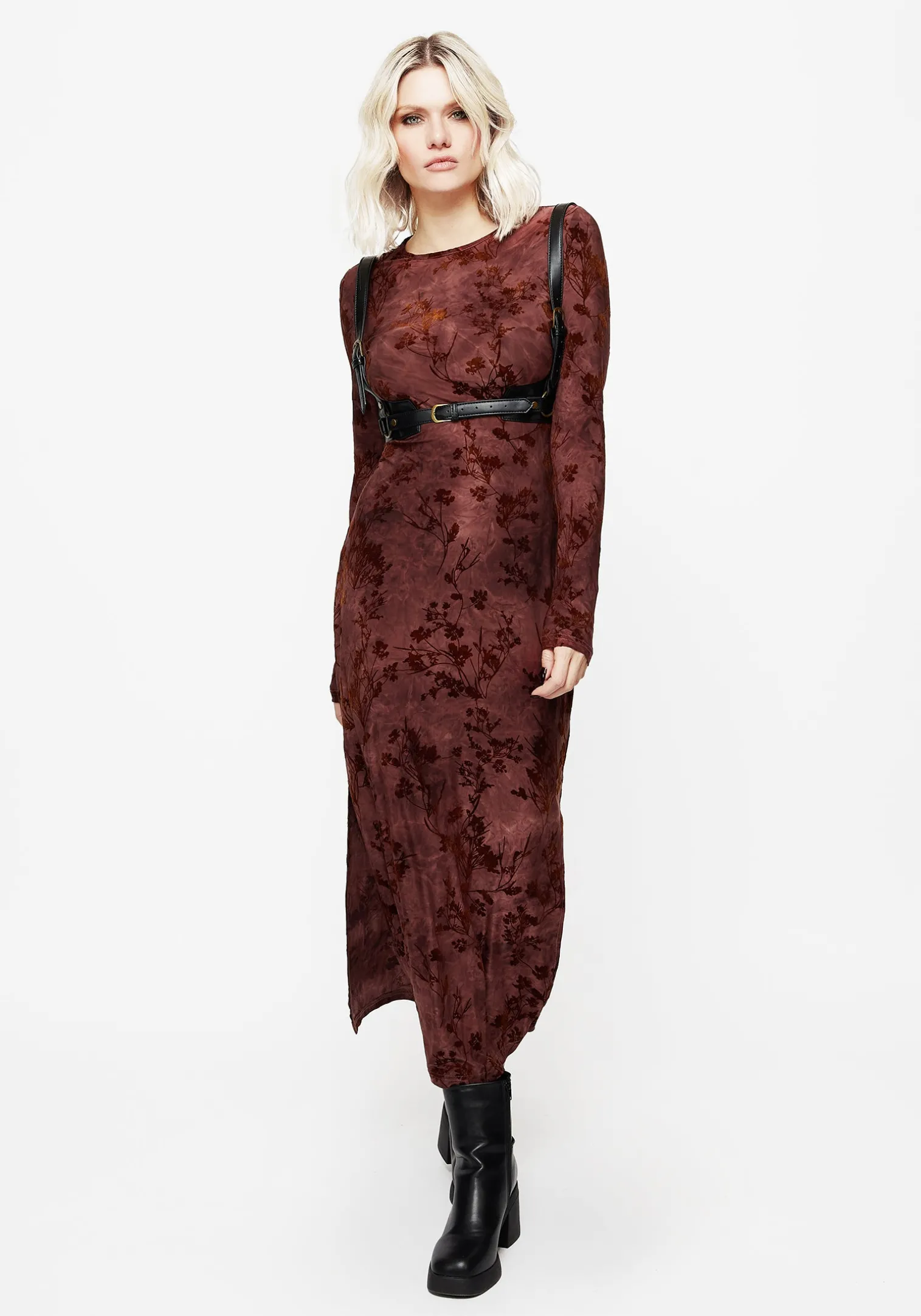 Wytchelm Flocked Velour Midaxi Dress - Red