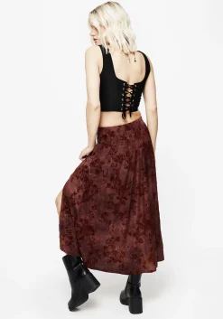 Wytchelm Floral Flocked Velour Midaxi Skirt - Red