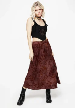Wytchelm Floral Flocked Velour Midaxi Skirt - Red