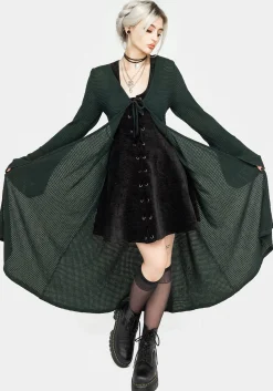 Xana Textured Tie Front Long Cardigan - Green