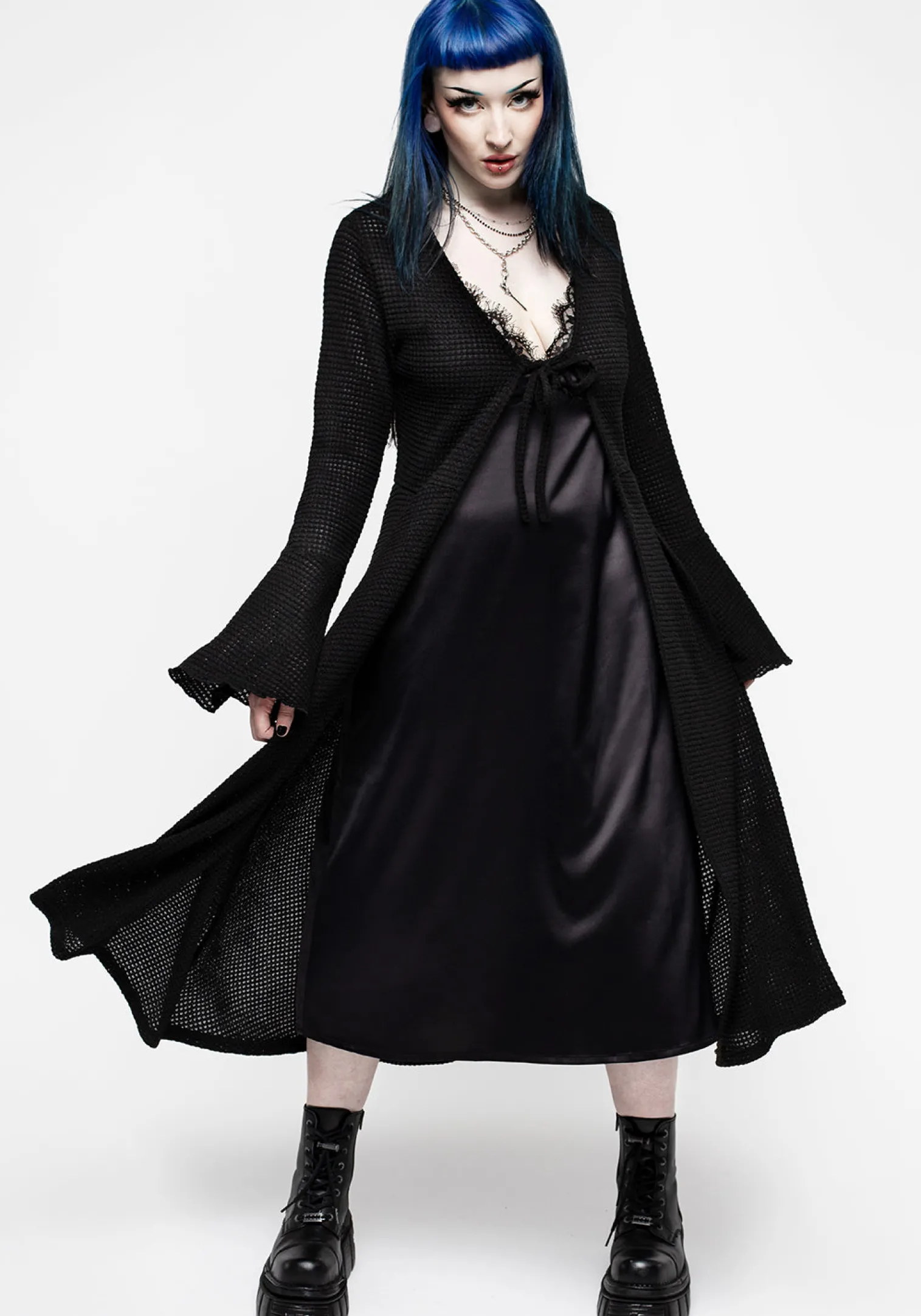 Xana Textured Tie Front Long Cardigan