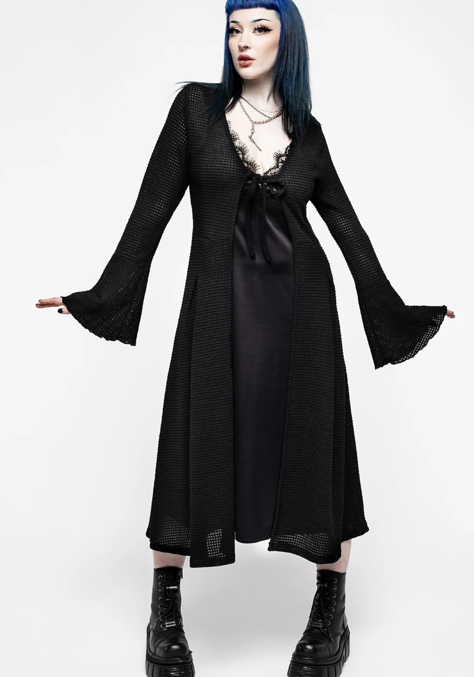 Xana Textured Tie Front Long Cardigan
