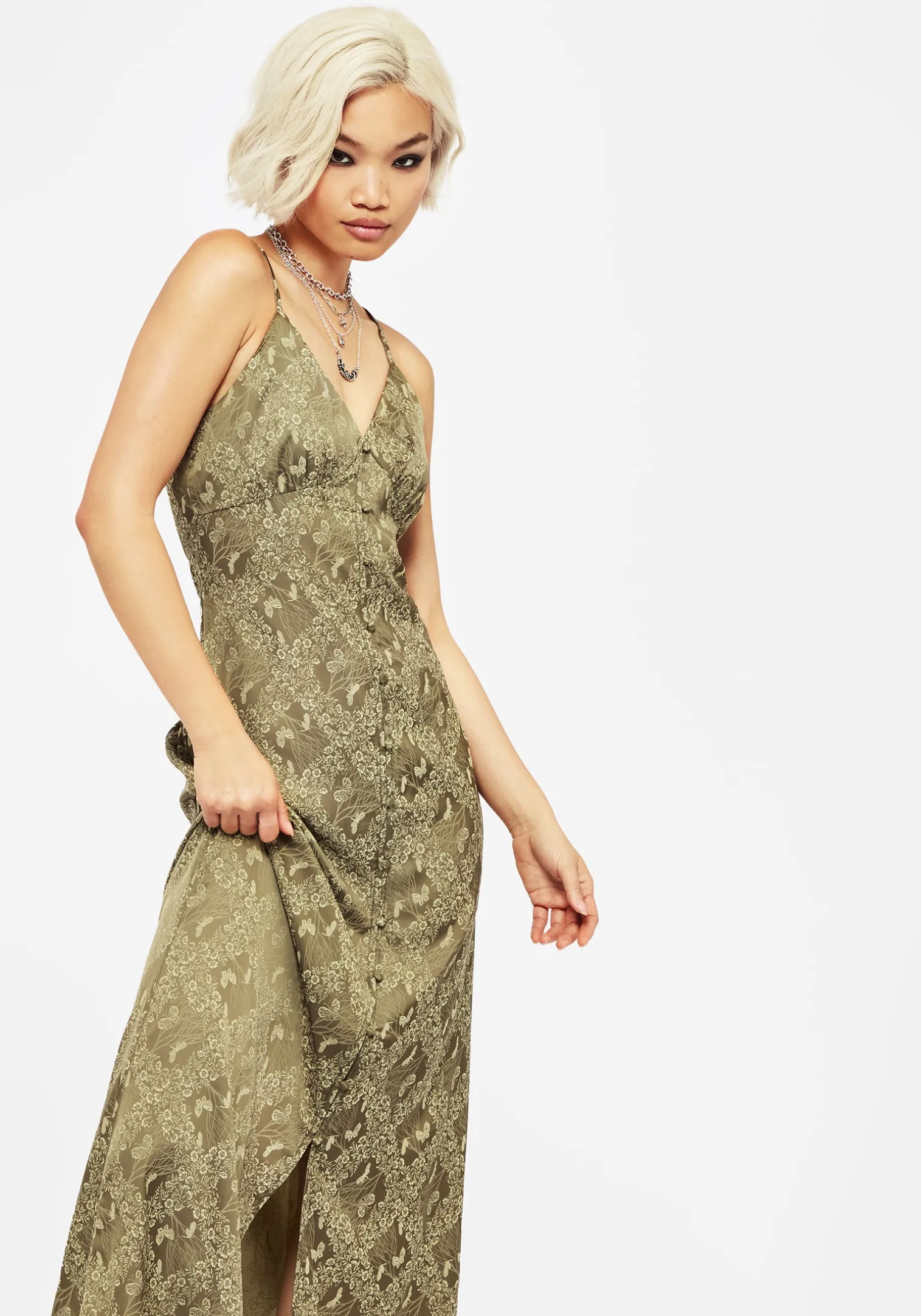 Yara Floral Print Button Up Maxi Slip Dress