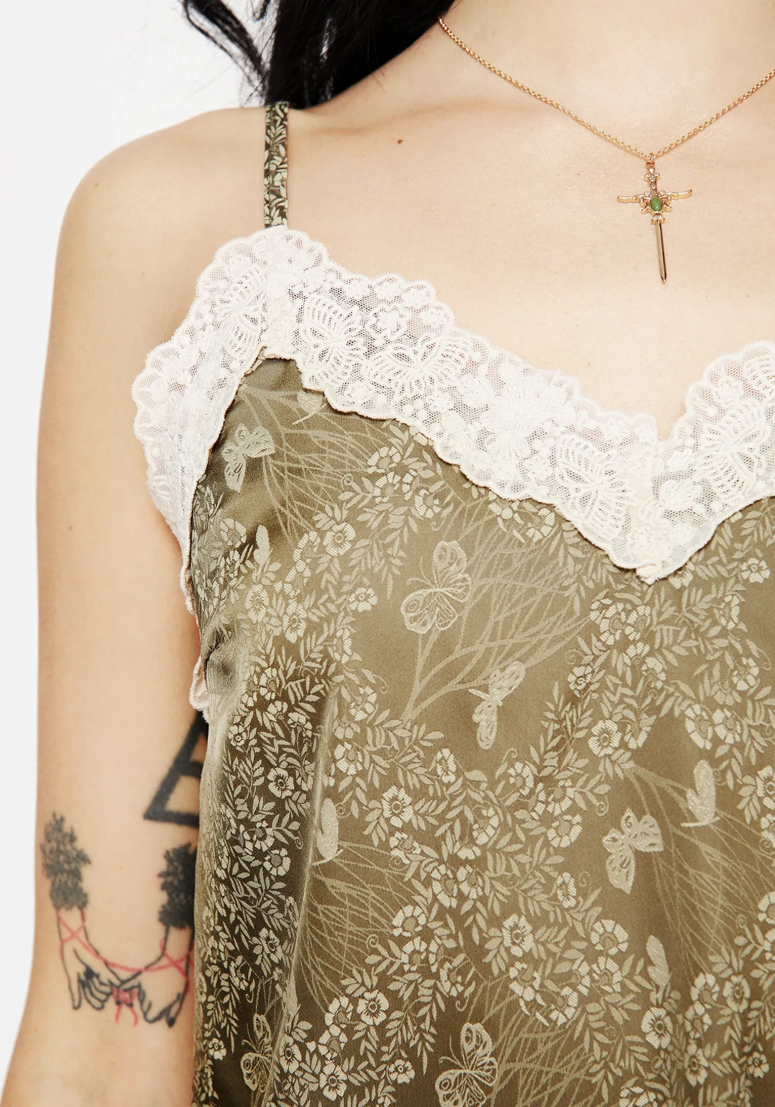 Yara Floral Print Lace Trim Cami Top