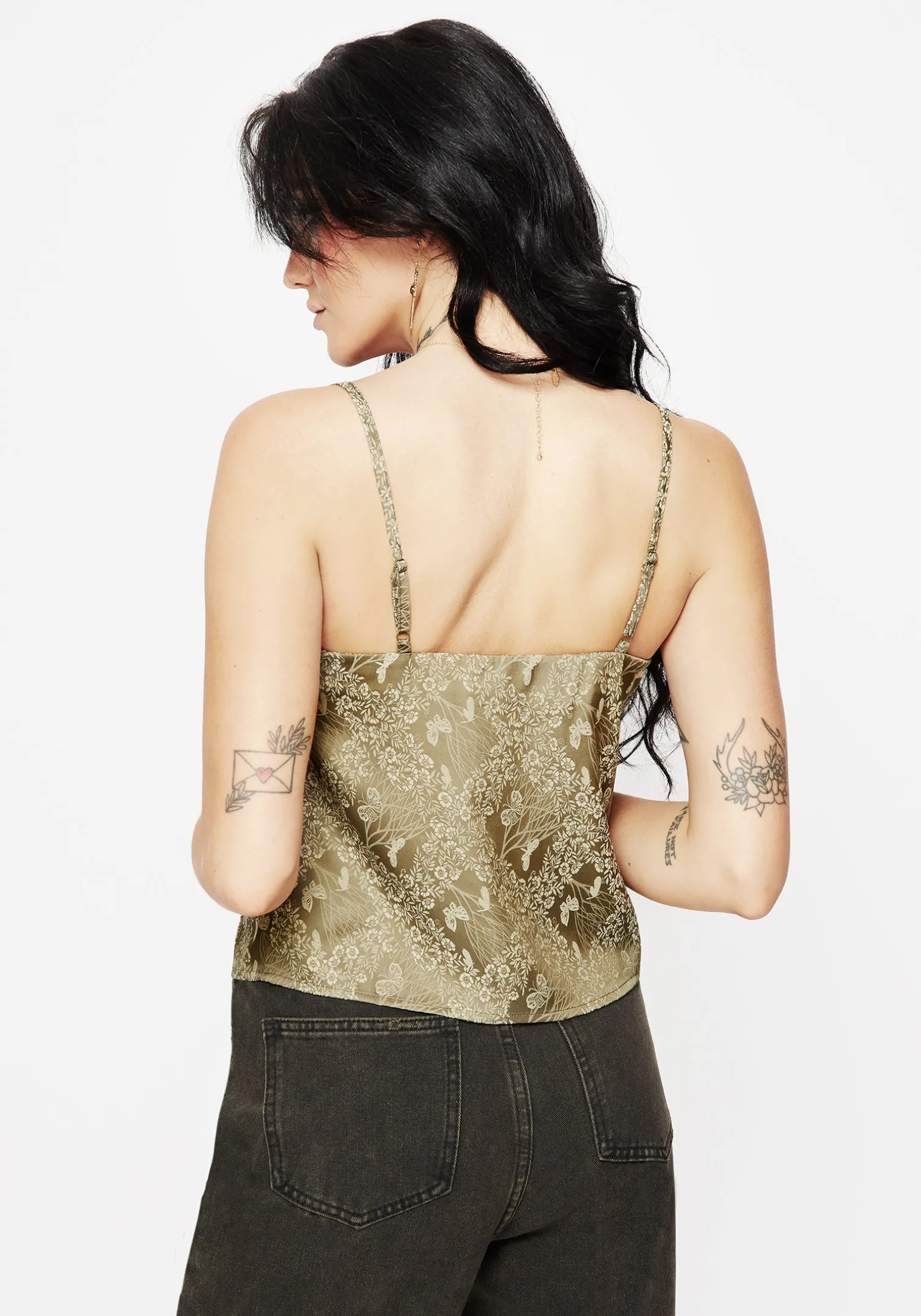 Yara Floral Print Lace Trim Cami Top