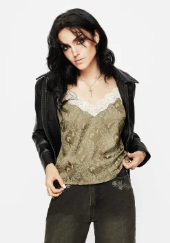 Yara Floral Print Lace Trim Cami Top