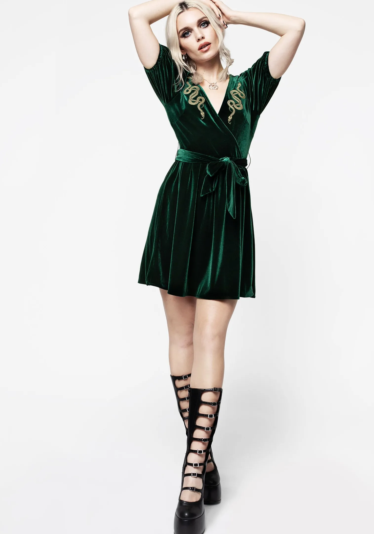 Zarina Embroidered Mini Wrap Dress