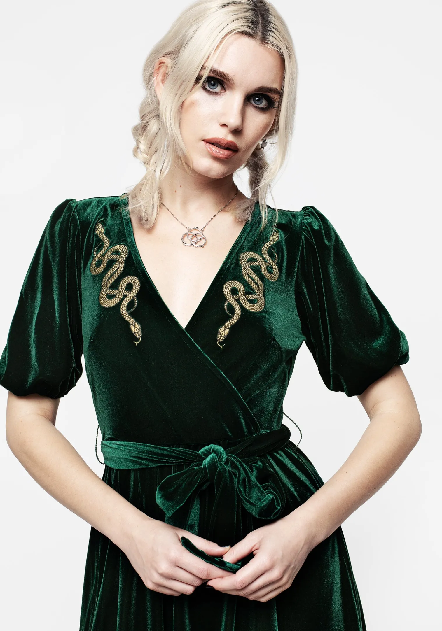 Zarina Embroidered Mini Wrap Dress