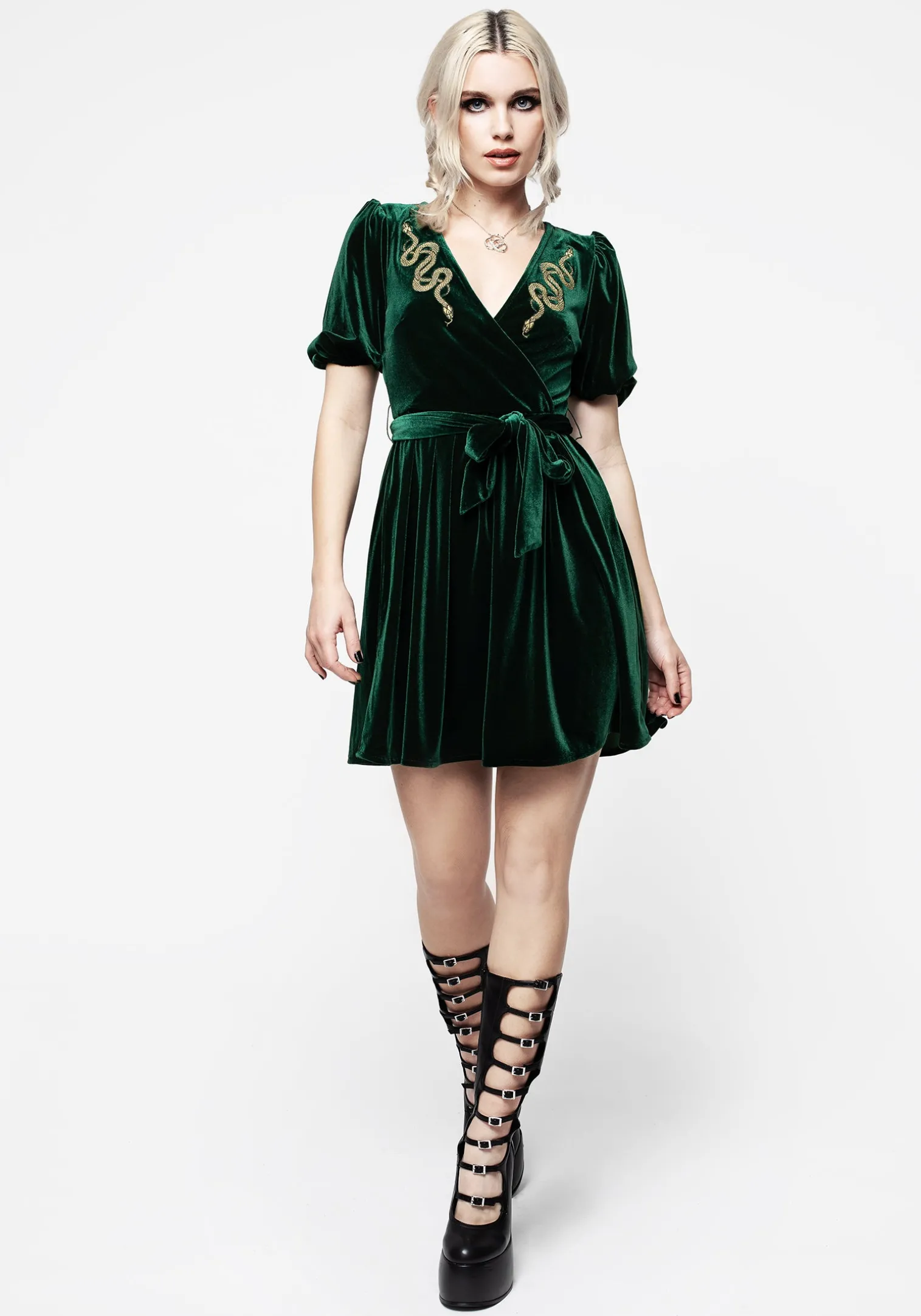 Zarina Embroidered Mini Wrap Dress